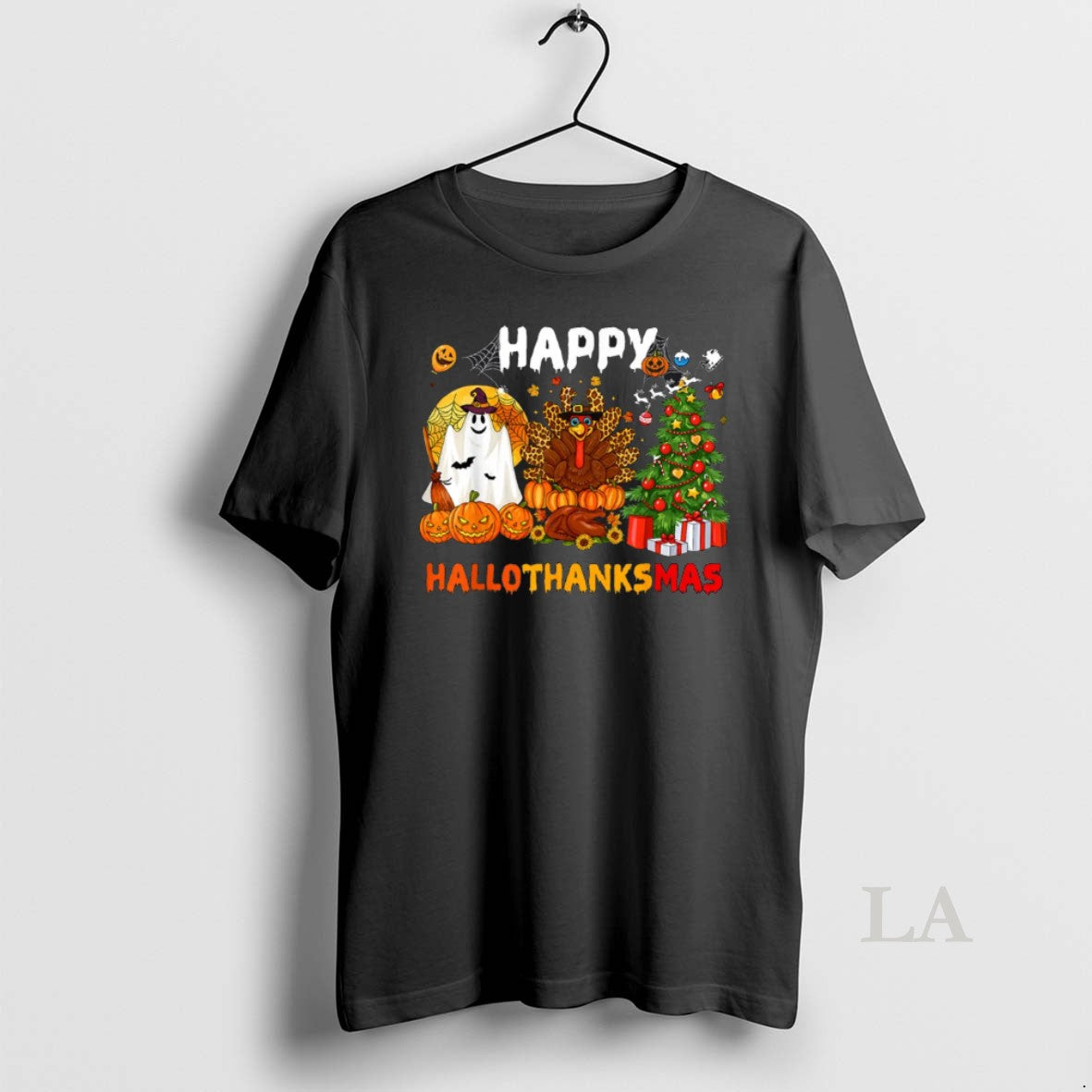 Original Happy Hallothanksmas Halloween Thanksgiving Christmas Unisex T-shirt, Sweatshirt, Hoodie, Long Sleeve Tee - T-Shirt, Sweatshirt, Hoodie