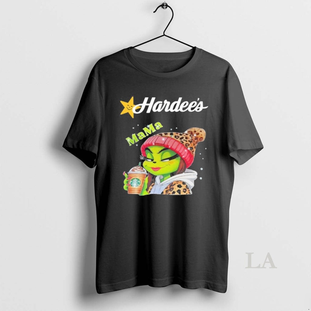 Original Hardees Logo Mama Grinch Drink Coffee Unisex T-shirt, Sweatshirt, Hoodie, Long Sleeve Tee - T-Shirt, Sweatshirt, Hoodie