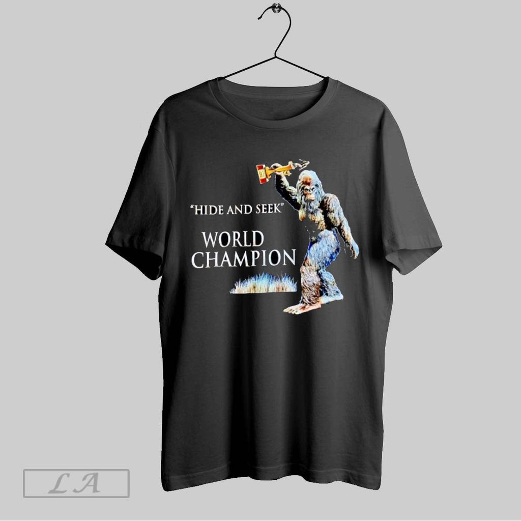 Original Hide And Seek World Champion Bigfoot With Troph Unisex T-shirt, Sweatshirt, Hoodie, Long Sleeve Tee - T-Shirt, Sweatshirt, Hoodie