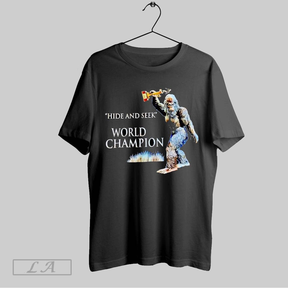 Original Hide And Seek World Champion Bigfoot With Troph Unisex T-shirt, Sweatshirt, Hoodie, Long Sleeve Tee - T-Shirt, Sweatshirt, Hoodie