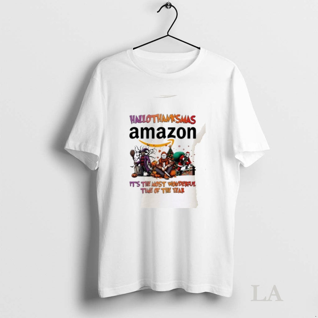 Original Horror Character X Amazon Hallothanksmas Its The Most Wonderful Time Of The Year Unisex T-shirt, Sweatshirt, Hoodie, Long Sleeve Tee - T-Shirt, Sweatshirt, Hoodie