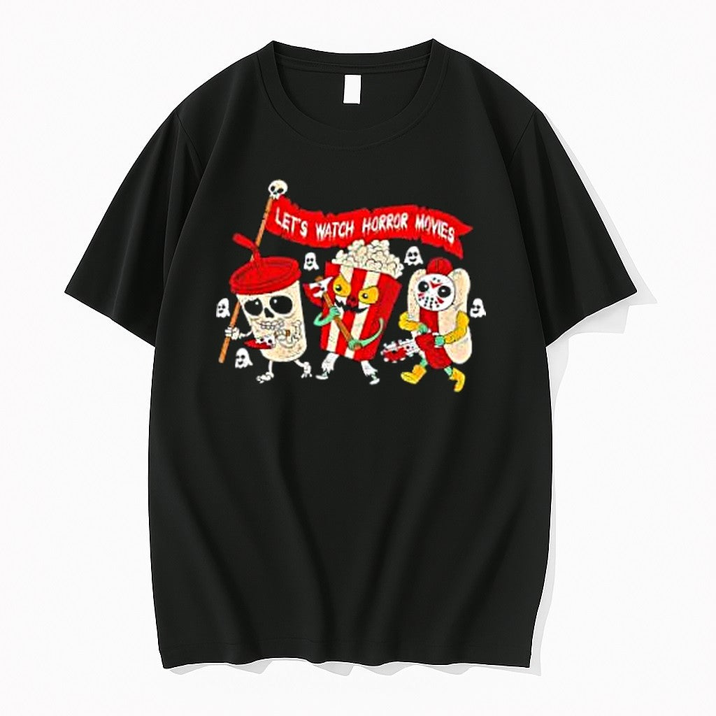 Original Horror Movie Slasher Villains Snacks Halloween Movie Night Lets Watch Horror Movies Tshirts - T-Shirt, Sweatshirt, Hoodie