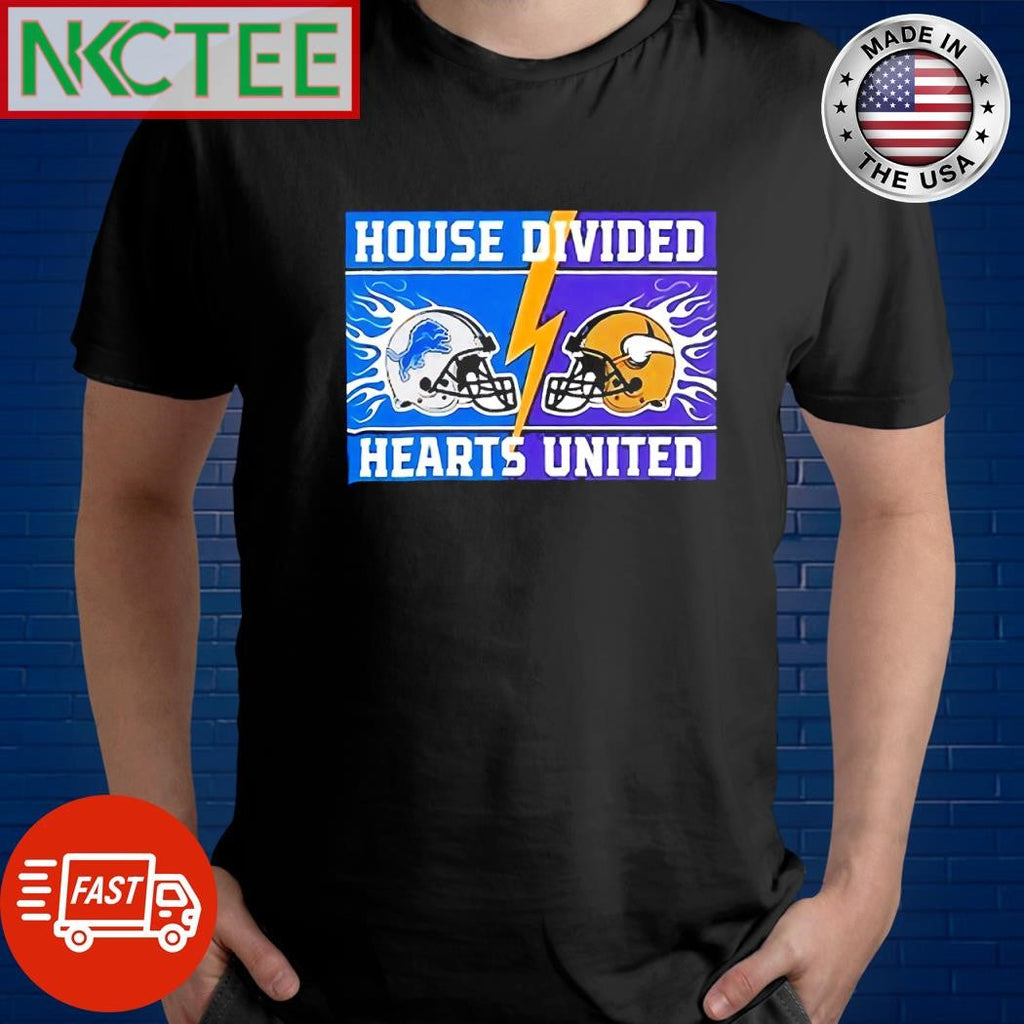 Original House Divided Detroit Lions Vs Minnesota Vikings Hearts United helmet shirt Unisex T-shirt, Sweatshirt, Hoodie, Long Sleeve Tee - T-Shirt, Sweatshirt, Hoodie