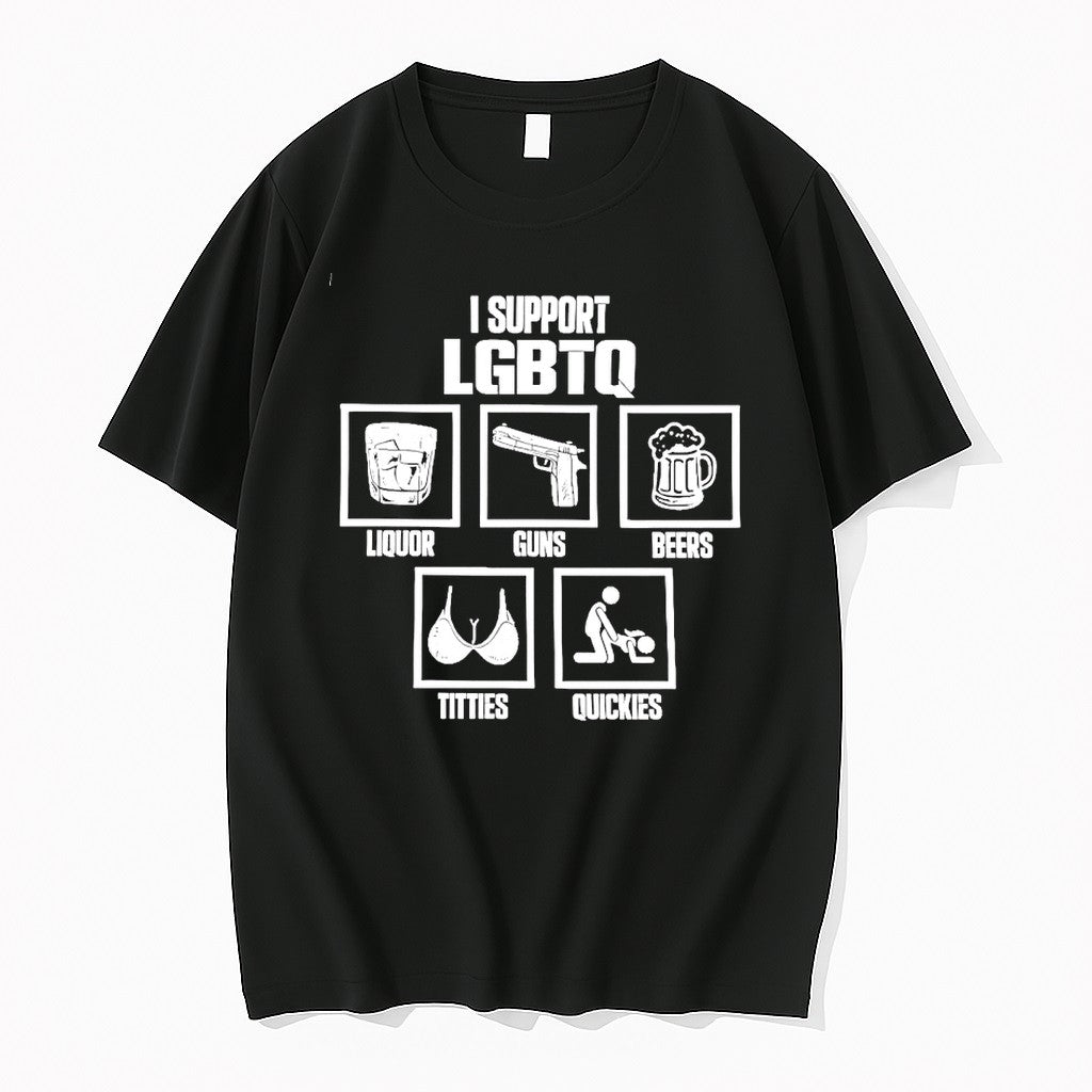 Original I Support Lgbtq Liquor Guns Beer Titties Quickies Tshirts Jpg Unisex T-shirt, Sweatshirt, Hoodie, Long Sleeve Tee - T-Shirt, Sweatshirt, Hoodie