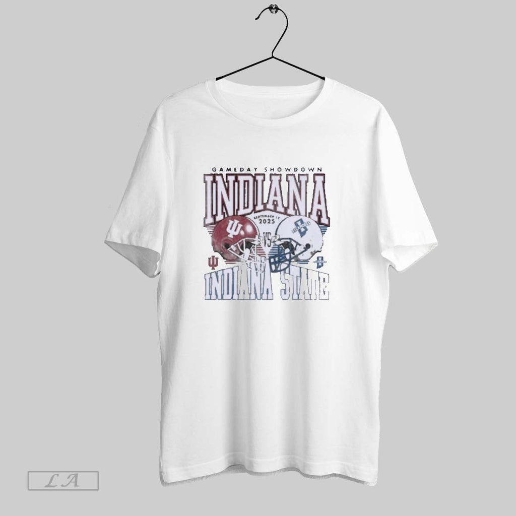 Original Indiana Vs Indiana State Gameday Showdown Duel Helmet Unisex T-shirt, Sweatshirt, Hoodie, Long Sleeve Tee - T-Shirt, Sweatshirt, Hoodie