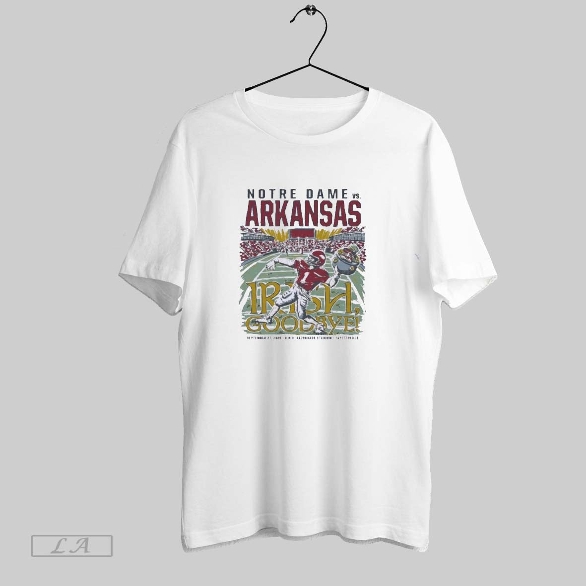 Original Irish Goodbye Arkansas Vs Notre Dame Game Day 2025 Unisex T-shirt, Sweatshirt, Hoodie, Long Sleeve Tee - T-Shirt, Sweatshirt, Hoodie