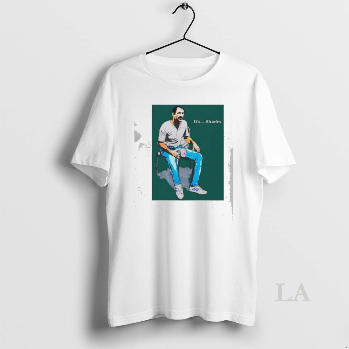 Original Its Sharks Man Sitting With Coffee Unisex T-shirt, Sweatshirt, Hoodie, Long Sleeve Tee - T-Shirt, Sweatshirt, Hoodie
