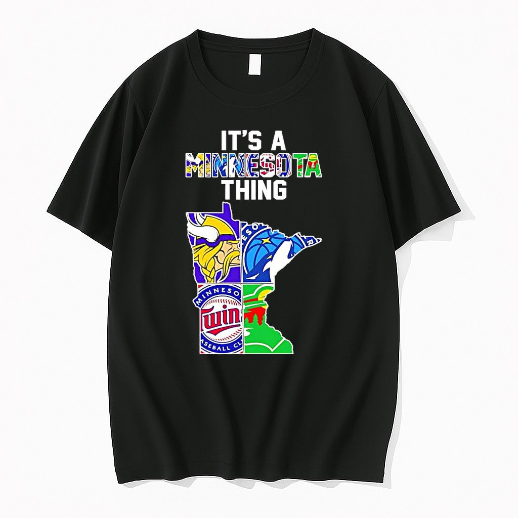 Original Its A Minnesota Thing Vikings Timberwolves Twins Wild State Map Logo Mashup Tshirts - T-Shirt, Sweatshirt, Hoodie