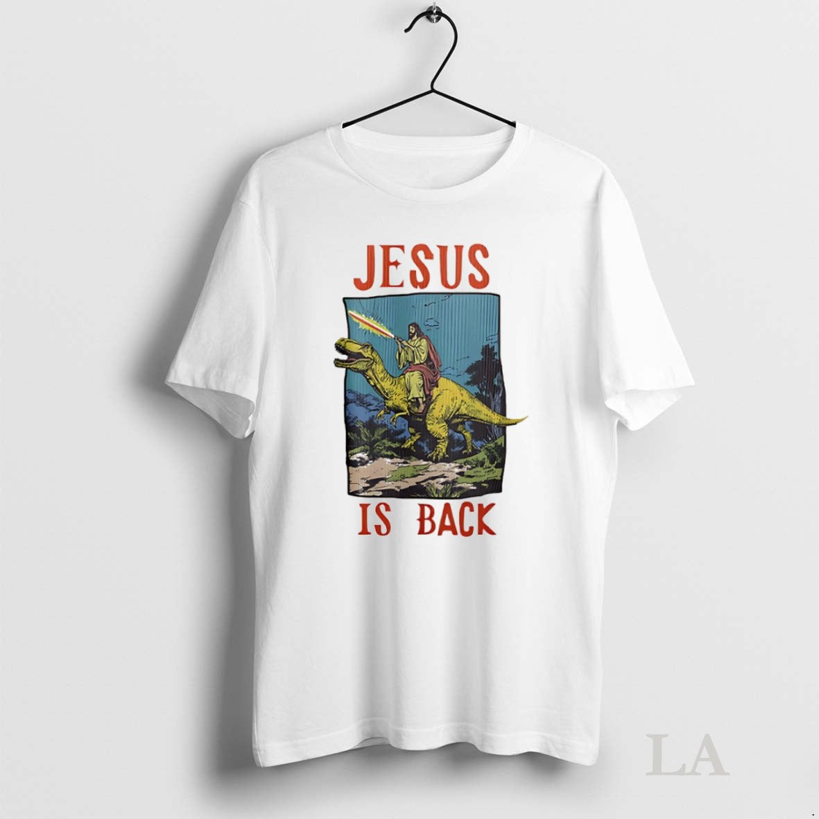Original Jesus Riding Dinosaur Jesus Is Back Unisex T-shirt, Sweatshirt, Hoodie, Long Sleeve Tee - T-Shirt, Sweatshirt, Hoodie