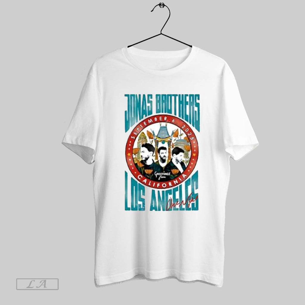 Original Jonas Brothers September 6 2025 Greetings From Los Angeles Concert Tour Unisex T-shirt, Sweatshirt, Hoodie, Long Sleeve Tee - T-Shirt, Sweatshirt, Hoodie