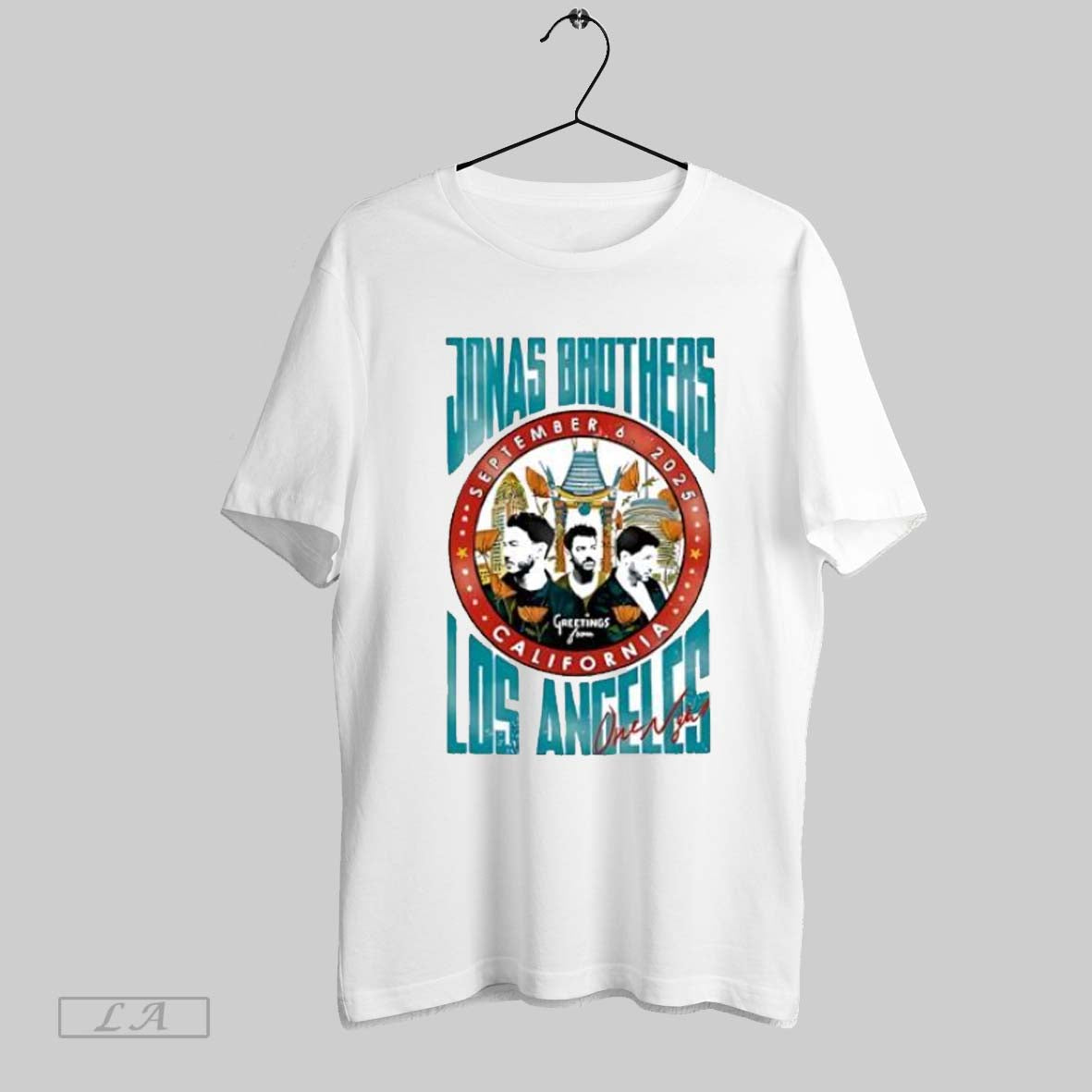 Original Jonas Brothers September 6 2025 Greetings From Los Angeles Concert Tour Unisex T-shirt, Sweatshirt, Hoodie, Long Sleeve Tee - T-Shirt, Sweatshirt, Hoodie