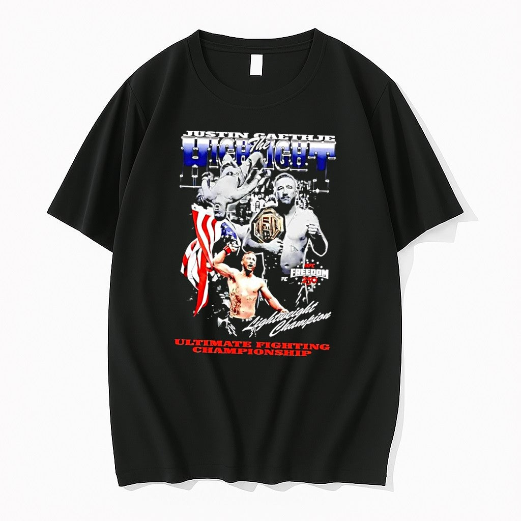 Original Justin Gaethje Highlight The Fight Ufc Freedom 250 Lightweight Champion Black Tshirts - T-Shirt, Sweatshirt, Hoodie