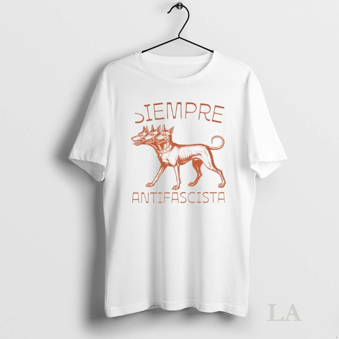 Original Linocut 3 Headed Dog Siempre Antifascista Anti Fascism Unisex T-shirt, Sweatshirt, Hoodie, Long Sleeve Tee - T-Shirt, Sweatshirt, Hoodie