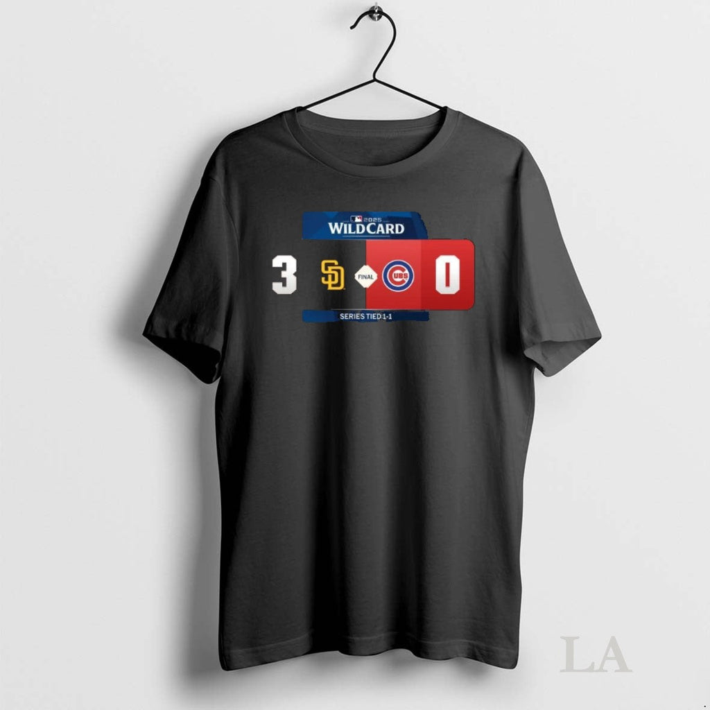 Original Mlb Wild Card 2025 San Diego Padres 3 0 Chicago Cubs Final Series Tied Unisex T-shirt, Sweatshirt, Hoodie, Long Sleeve Tee - T-Shirt, Sweatshirt, Hoodie