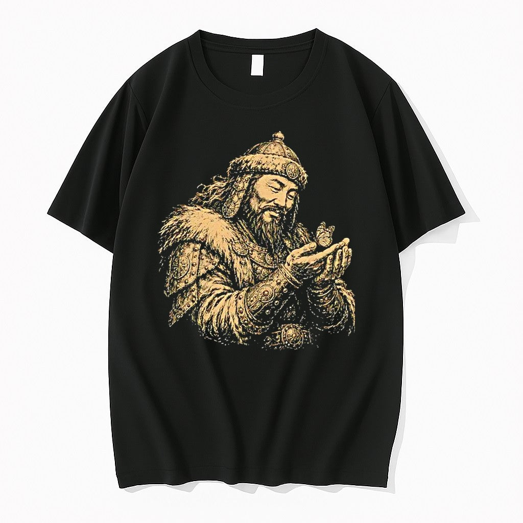 Original Mongol Warrior Holding Butterfly Engraved Illustration Tshirts Jpg Unisex T-shirt, Sweatshirt, Hoodie, Long Sleeve Tee - T-Shirt, Sweatshirt, Hoodie