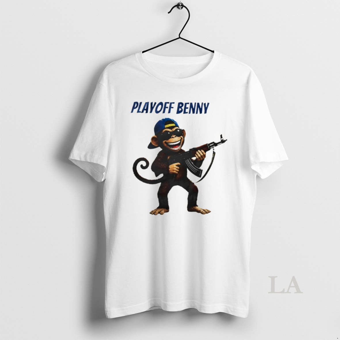 Original Monkey Holding Gun Playoffs Benny Meme Unisex T-shirt, Sweatshirt, Hoodie, Long Sleeve Tee - T-Shirt, Sweatshirt, Hoodie