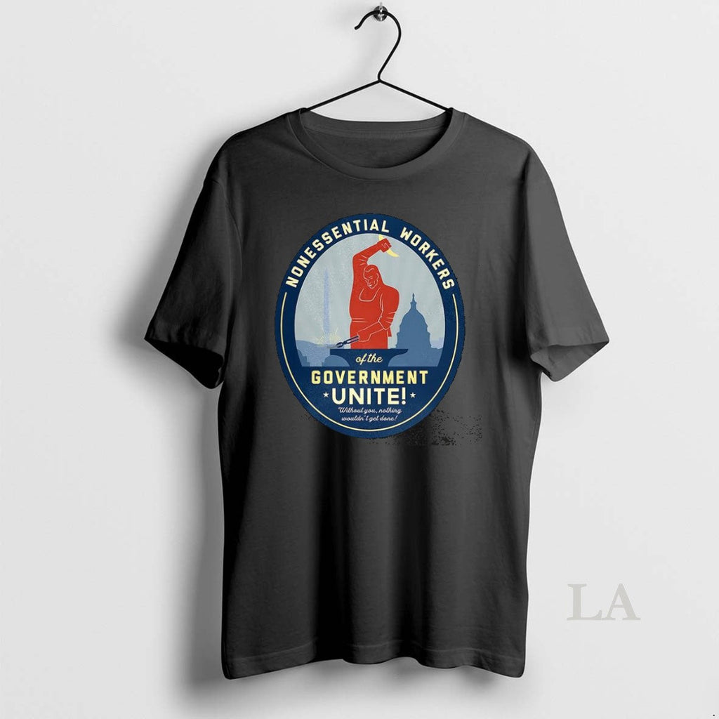 Original Nonessential Workers Of The Government Unite Government Shutdown Logo Caricature Unisex T-shirt, Sweatshirt, Hoodie, Long Sleeve Tee - T-Shirt, Sweatshirt, Hoodie