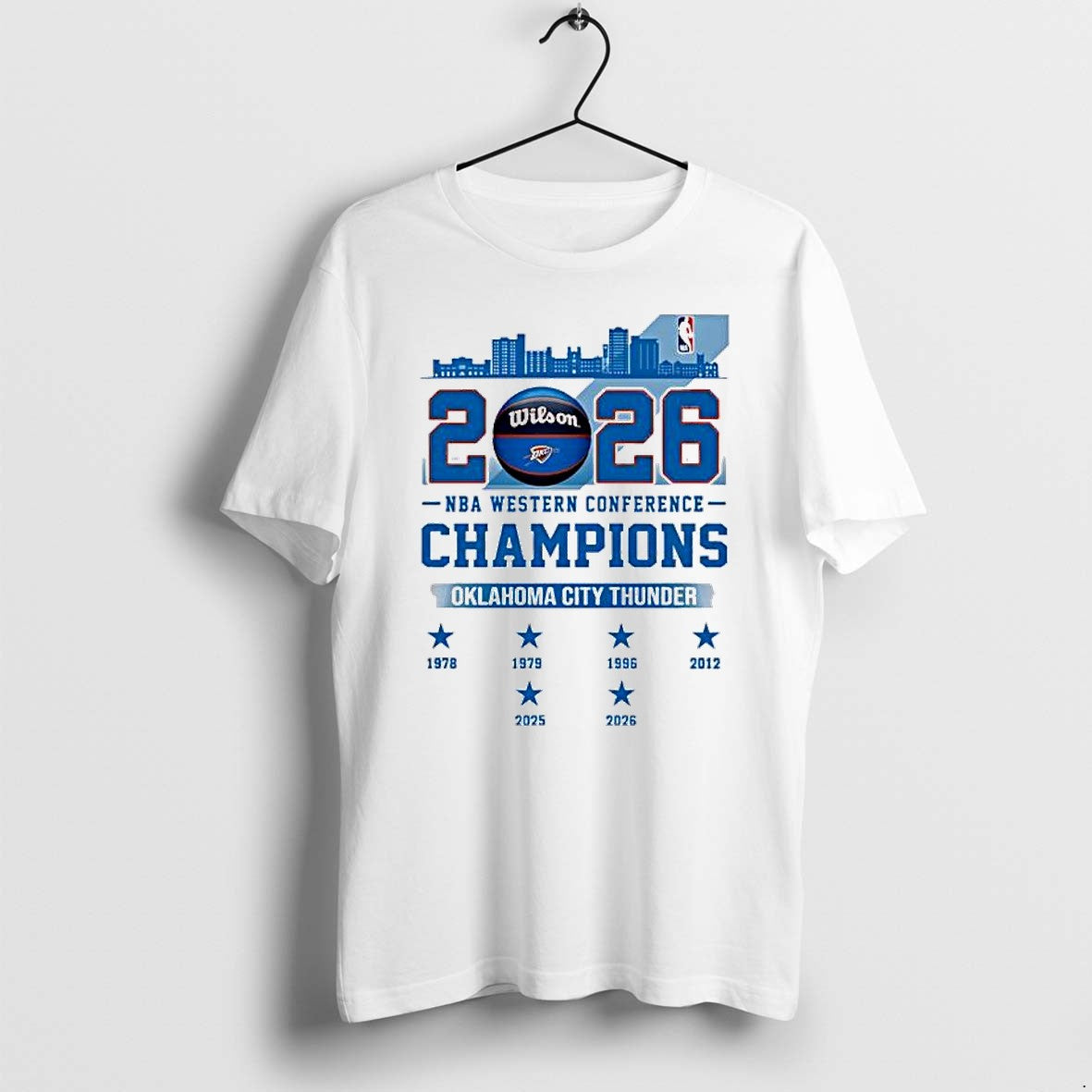 Original Oklahoma City Thunder 2026 Nba Western Conference Champions Skyline Tshirts Unisex T-shirt, Sweatshirt, Hoodie, Long Sleeve Tee - T-Shirt, Sweatshirt, Hoodie