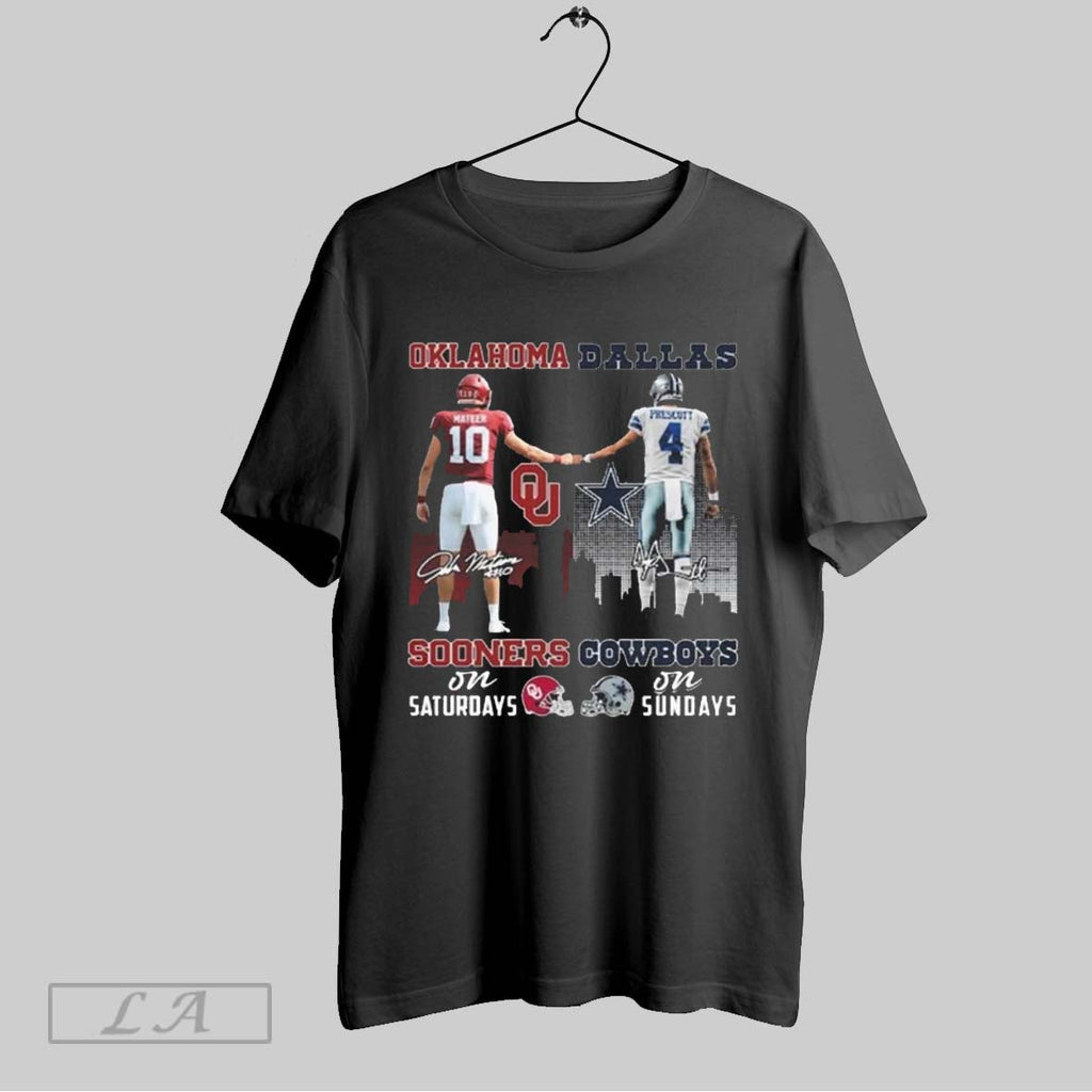 Original Oklahoma Sooners Mateer On Saturdays And Dallas Cowboys Prescott On Sundays Signatures - T-Shirt, Sweatshirt, Hoodie
