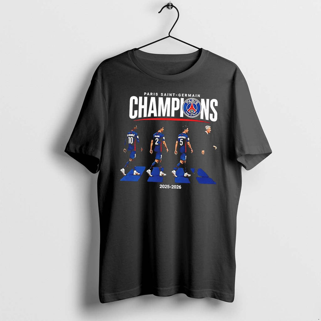 Original Paris Saint Germain 2025 2026 Champions League Winners Abbey Road Tee Tshirts Unisex T-shirt, Sweatshirt, Hoodie, Long Sleeve Tee - T-Shirt, Sweatshirt, Hoodie