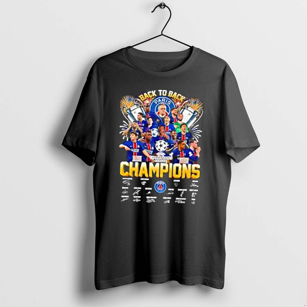 Original Paris Saint Germain Back To Back Champins League Champions Signature Tshirts Unisex T-shirt, Sweatshirt, Hoodie, Long Sleeve Tee - T-Shirt, Sweatshirt, Hoodie
