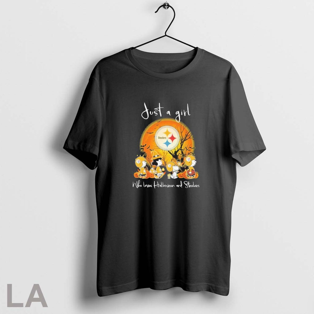Original Peanuts Moon Just A Girl Who Loves Halloween And Steelers Unisex T-shirt, Sweatshirt, Hoodie, Long Sleeve Tee - T-Shirt, Sweatshirt, Hoodie