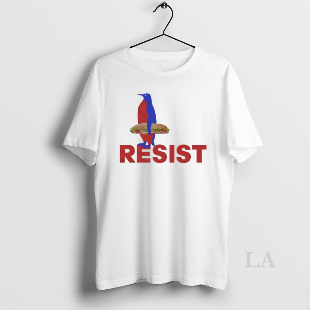 Original Penguin Holding Sandwich Resist Political 2025 Unisex T-shirt, Sweatshirt, Hoodie, Long Sleeve Tee - T-Shirt, Sweatshirt, Hoodie