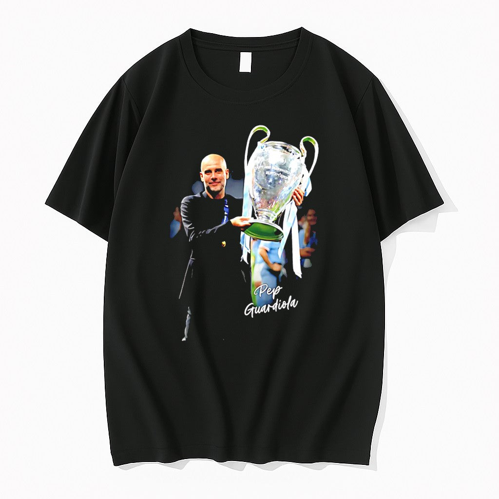 Original Pep Guardiola Manchester City 2026 Champions Holding Trophy Graphic Tee Tshirts Unisex T-shirt, Sweatshirt, Hoodie, Long Sleeve Tee - T-Shirt, Sweatshirt, Hoodie