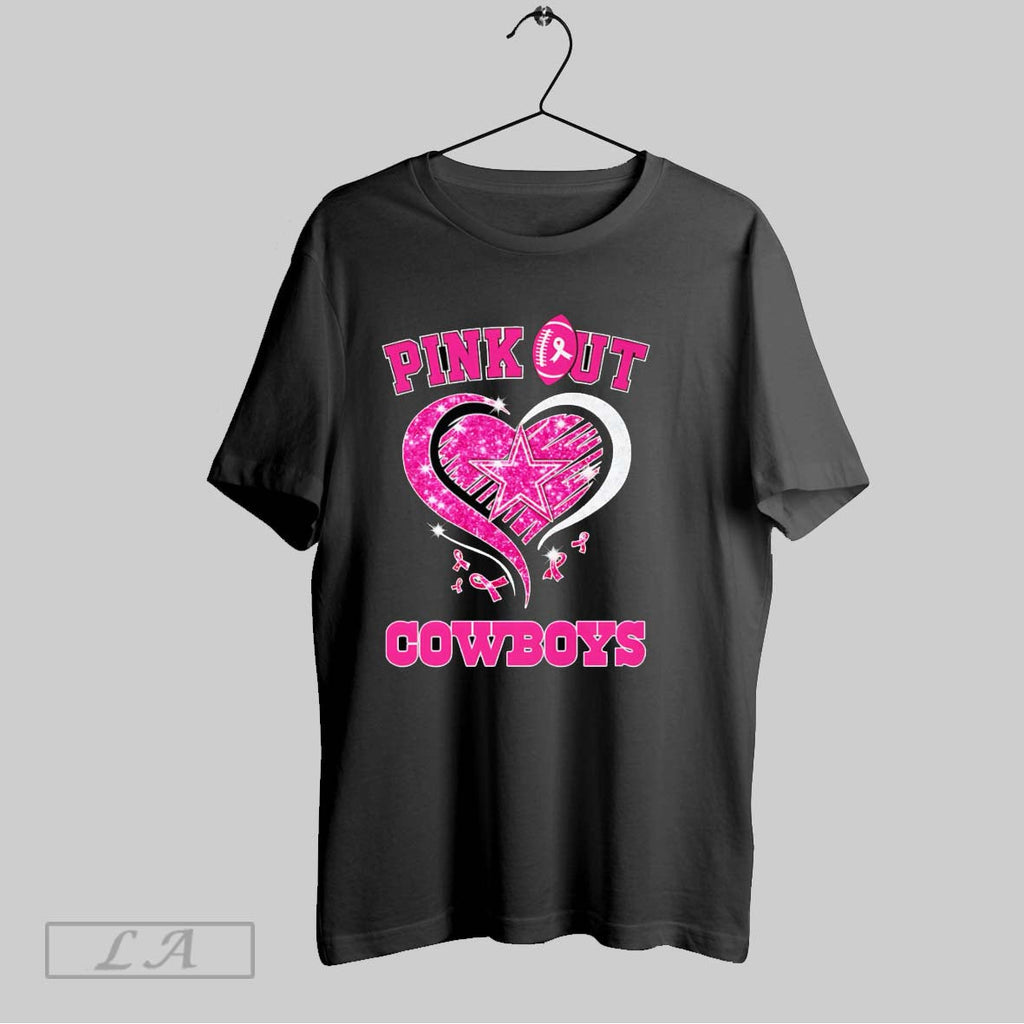 Original Pink Out Dallas Cowboys Breast Cancer Diamond Heart Unisex T-shirt, Sweatshirt, Hoodie, Long Sleeve Tee - T-Shirt, Sweatshirt, Hoodie
