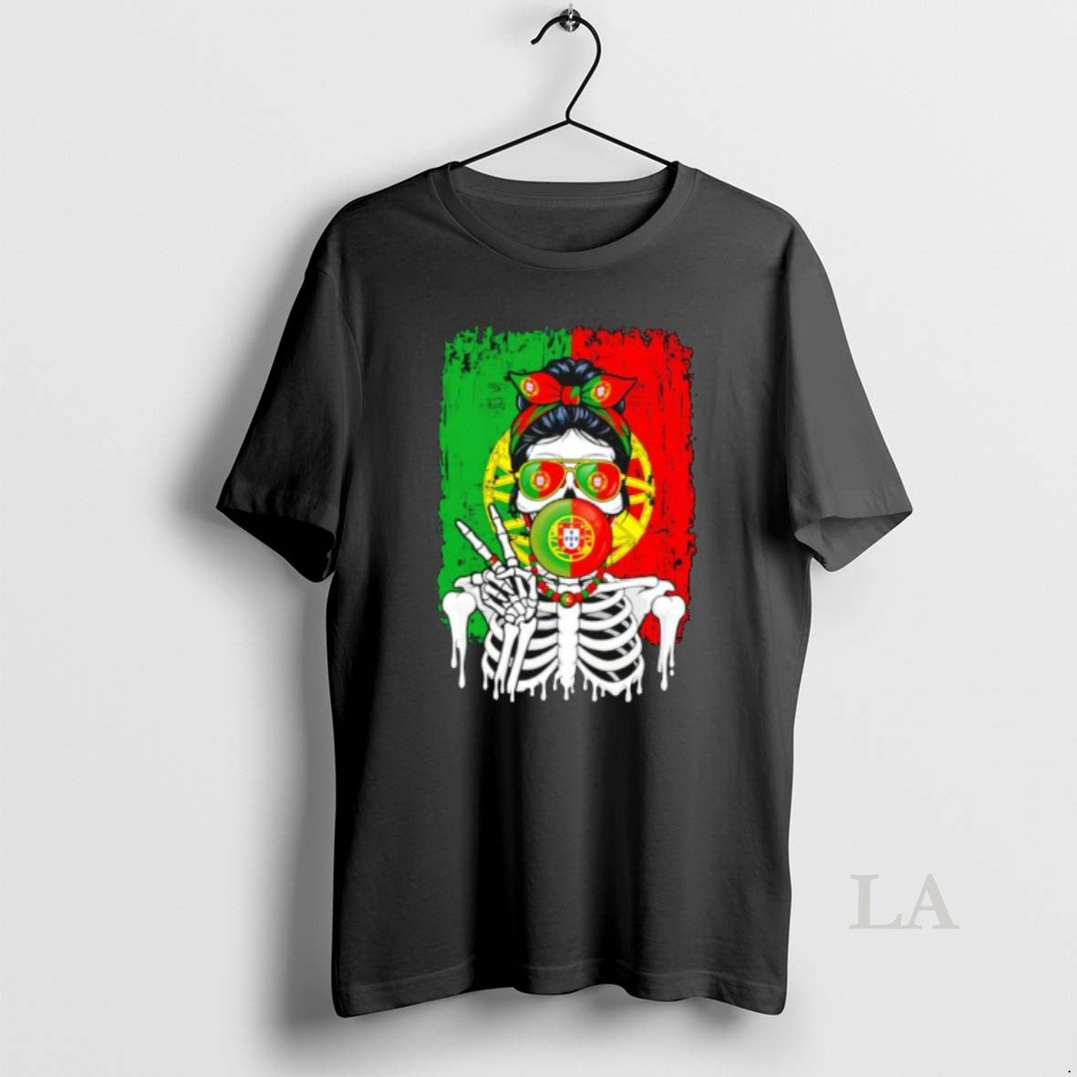 Original Portugal Flag Skull Messy Bun Sunglasses Peace Sign Bubble Gum Unisex T-shirt, Sweatshirt, Hoodie, Long Sleeve Tee - T-Shirt, Sweatshirt, Hoodie