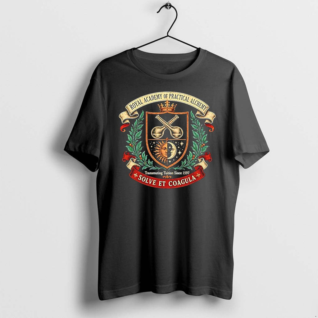 Original Royal Academy Of Practical Alchemy Solve Et Coagula Alchemy Crest Sun Moon Flasks Tshirts - T-Shirt, Sweatshirt, Hoodie