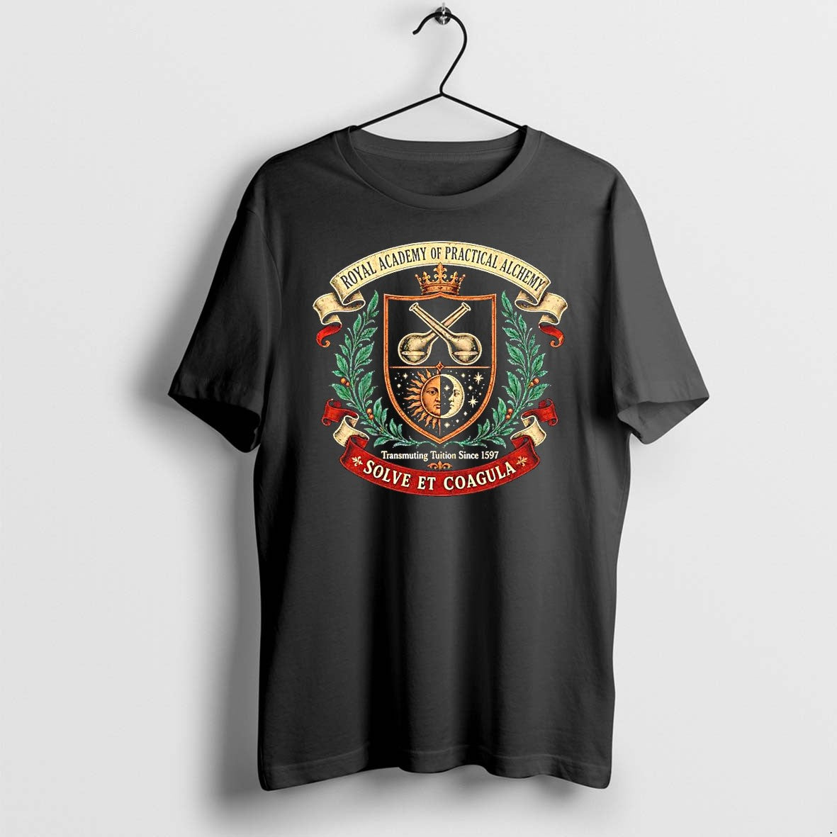 Original Royal Academy Of Practical Alchemy Solve Et Coagula Alchemy Crest Sun Moon Flasks Tshirts - T-Shirt, Sweatshirt, Hoodie