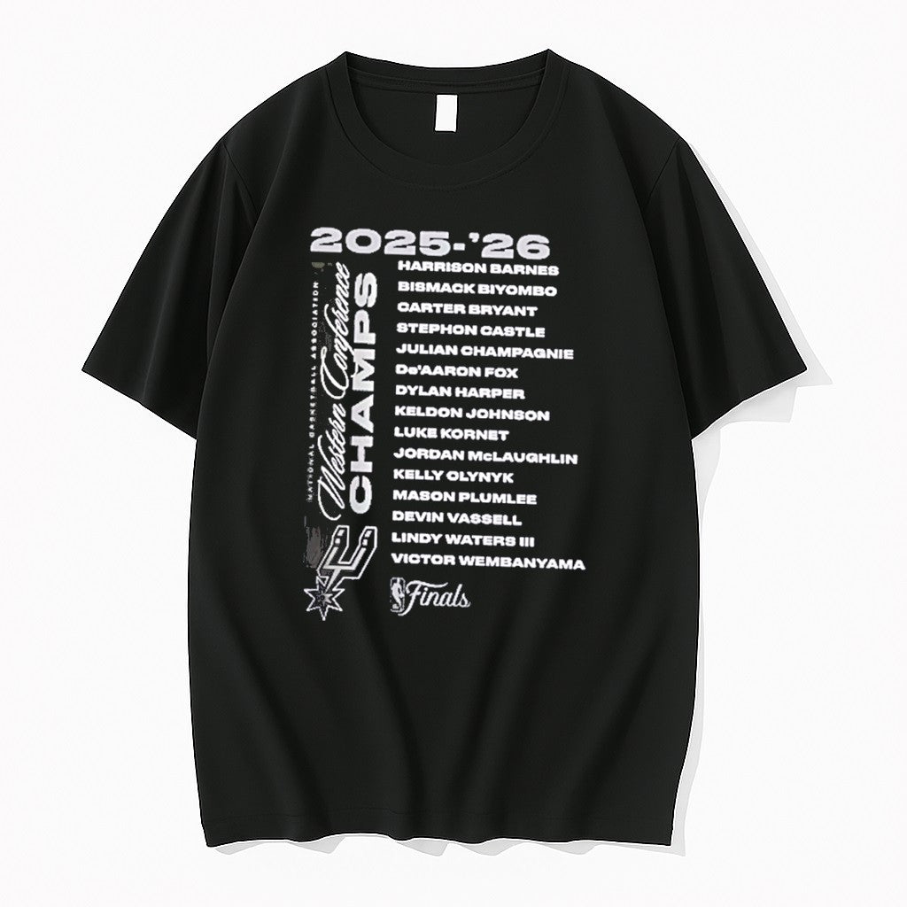 Original San Antonio Spurs 2026 Nba Western Conference Champions Roster Tee Tshirts Unisex T-shirt, Sweatshirt, Hoodie, Long Sleeve Tee - T-Shirt, Sweatshirt, Hoodie