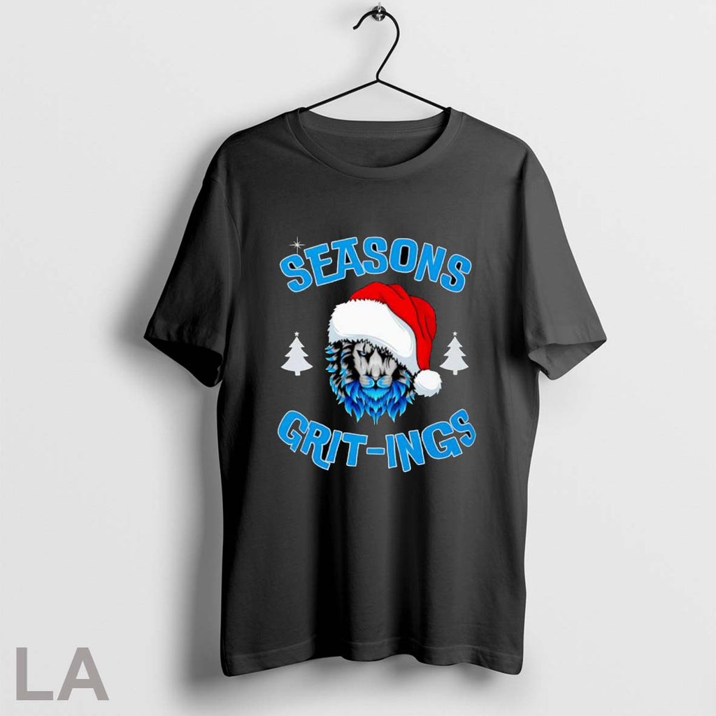 Original Seasons Grit Ings Blue Fur Lion Wearing Santa Hat Christmas Trees Unisex T-shirt, Sweatshirt, Hoodie, Long Sleeve Tee - T-Shirt, Sweatshirt, Hoodie