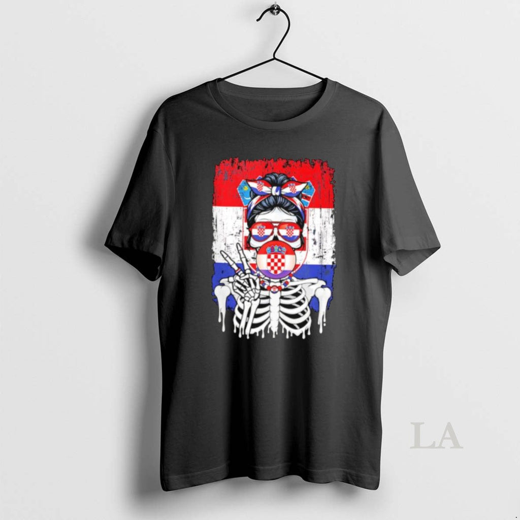 Original Skeleton Girl Croatia Flag Glasses Peace Sign Bubble Gum Unisex T-shirt, Sweatshirt, Hoodie, Long Sleeve Tee - T-Shirt, Sweatshirt, Hoodie