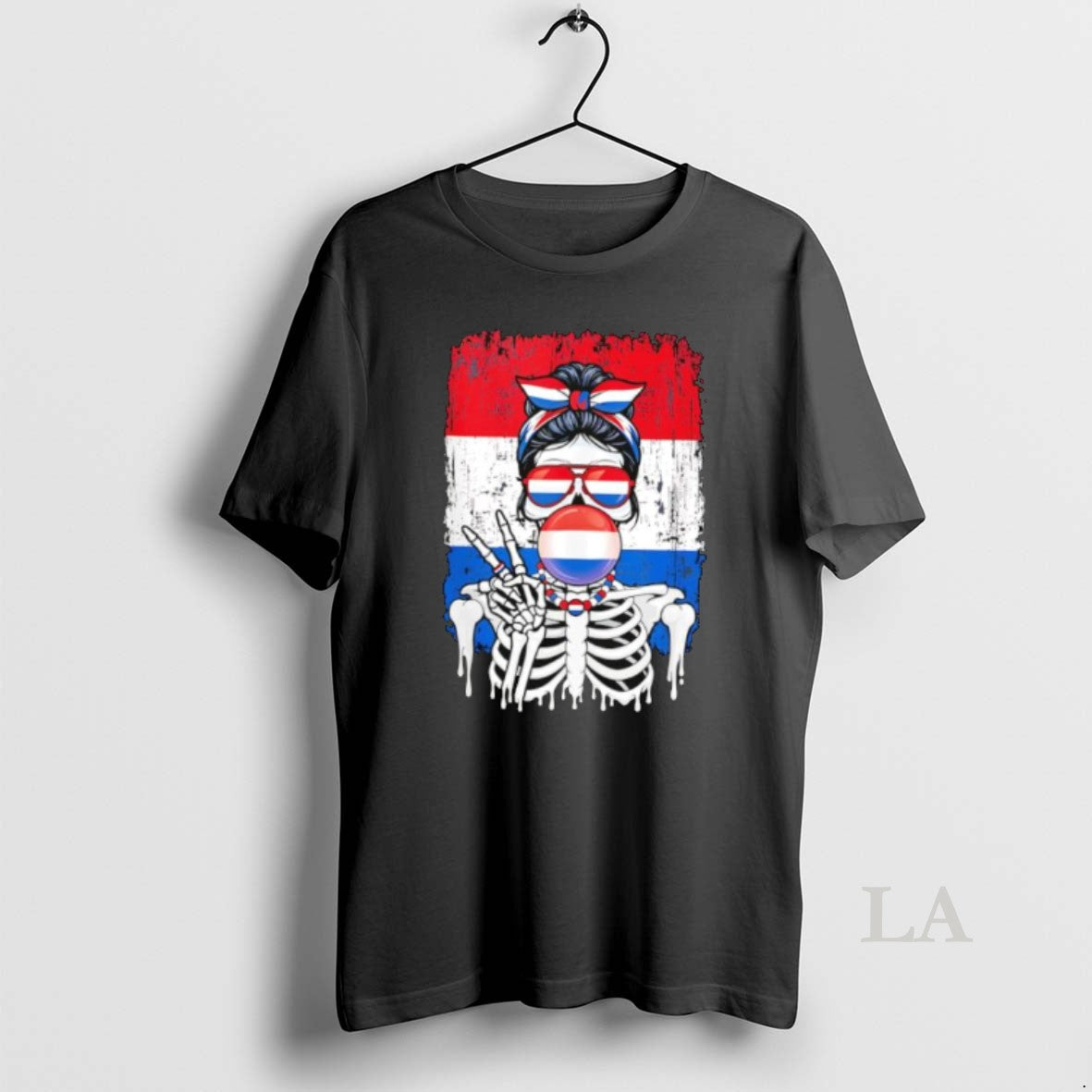 Original Skeleton Girl Netherlands Flag Glasses Peace Sign Bubble Gum Unisex T-shirt, Sweatshirt, Hoodie, Long Sleeve Tee - T-Shirt, Sweatshirt, Hoodie