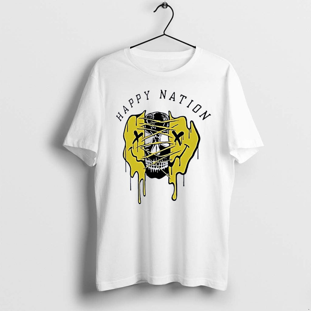 Original Skull Melting Smiley Face Happy Nation White Tshirts Jpg Unisex T-shirt, Sweatshirt, Hoodie, Long Sleeve Tee - T-Shirt, Sweatshirt, Hoodie