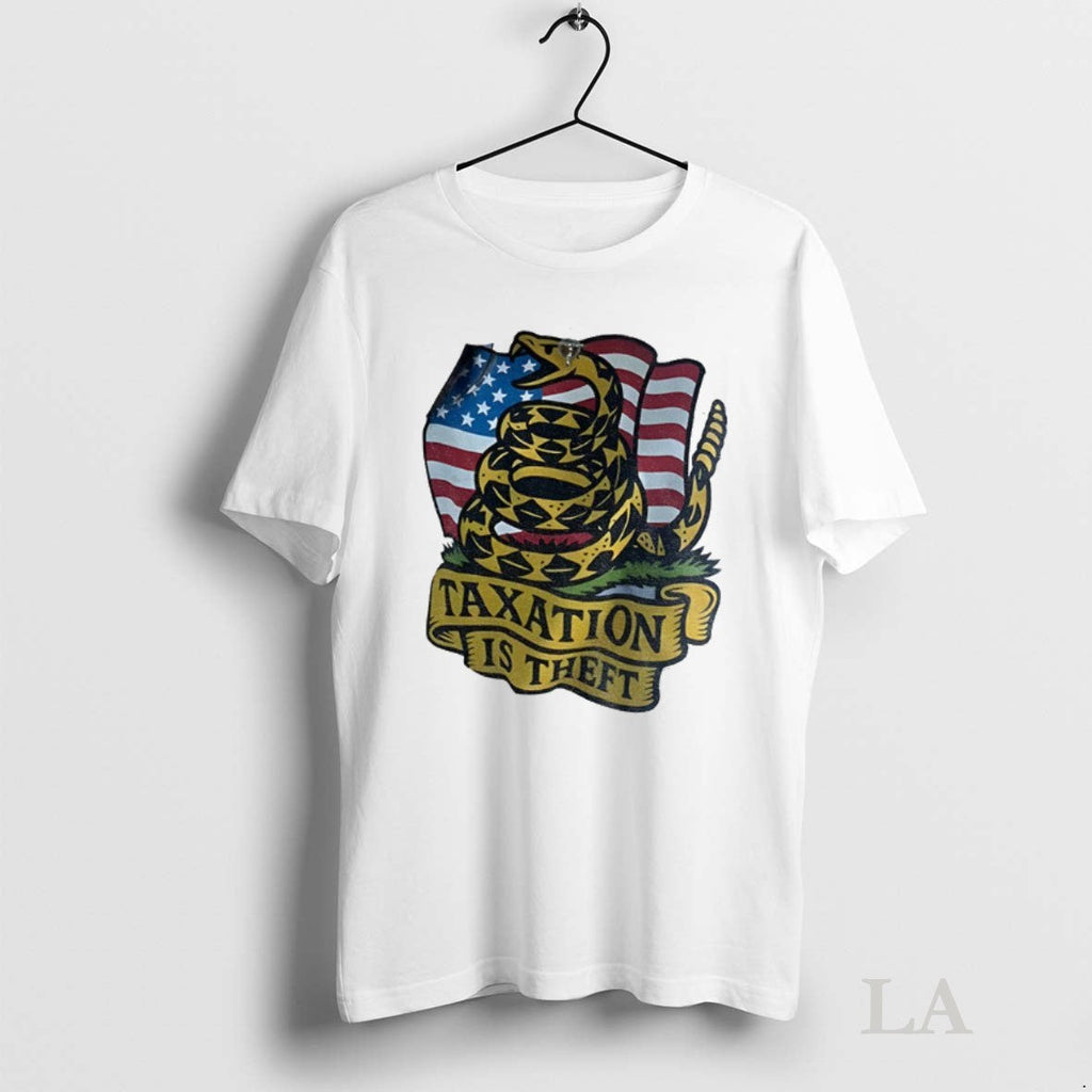 Original Snake Dont Tread On Me Taxation Is Theft American Flag Unisex T-shirt, Sweatshirt, Hoodie, Long Sleeve Tee - T-Shirt, Sweatshirt, Hoodie