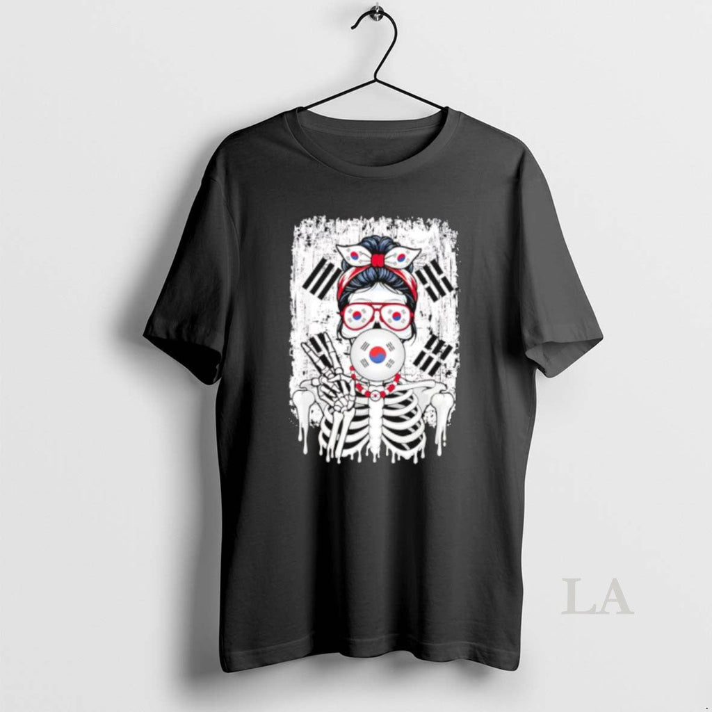 Original South Korea Flag Skull Messy Bun Sunglasses Peace Sign Bubble Gum Unisex T-shirt, Sweatshirt, Hoodie, Long Sleeve Tee - T-Shirt, Sweatshirt, Hoodie
