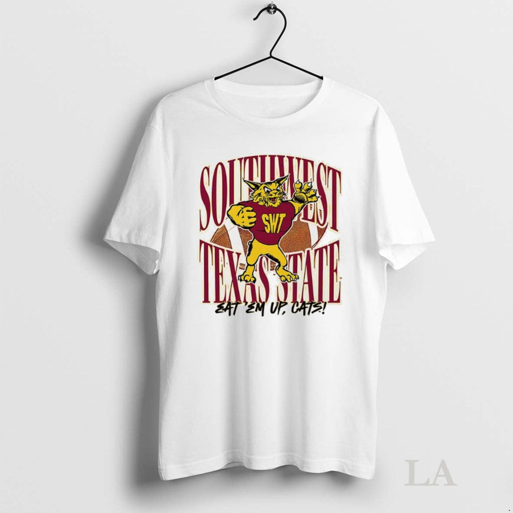 Original Southwest Texas State 1990s Eat Em Up Cats Mascot Unisex T-shirt, Sweatshirt, Hoodie, Long Sleeve Tee - T-Shirt, Sweatshirt, Hoodie