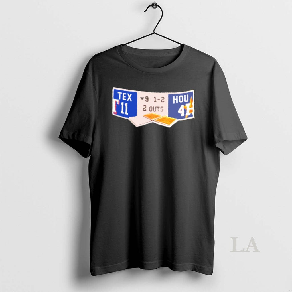 Original Texas Rangers Vs Houston Astros 11 4 Mlb Score Unisex T-shirt, Sweatshirt, Hoodie, Long Sleeve Tee - T-Shirt, Sweatshirt, Hoodie