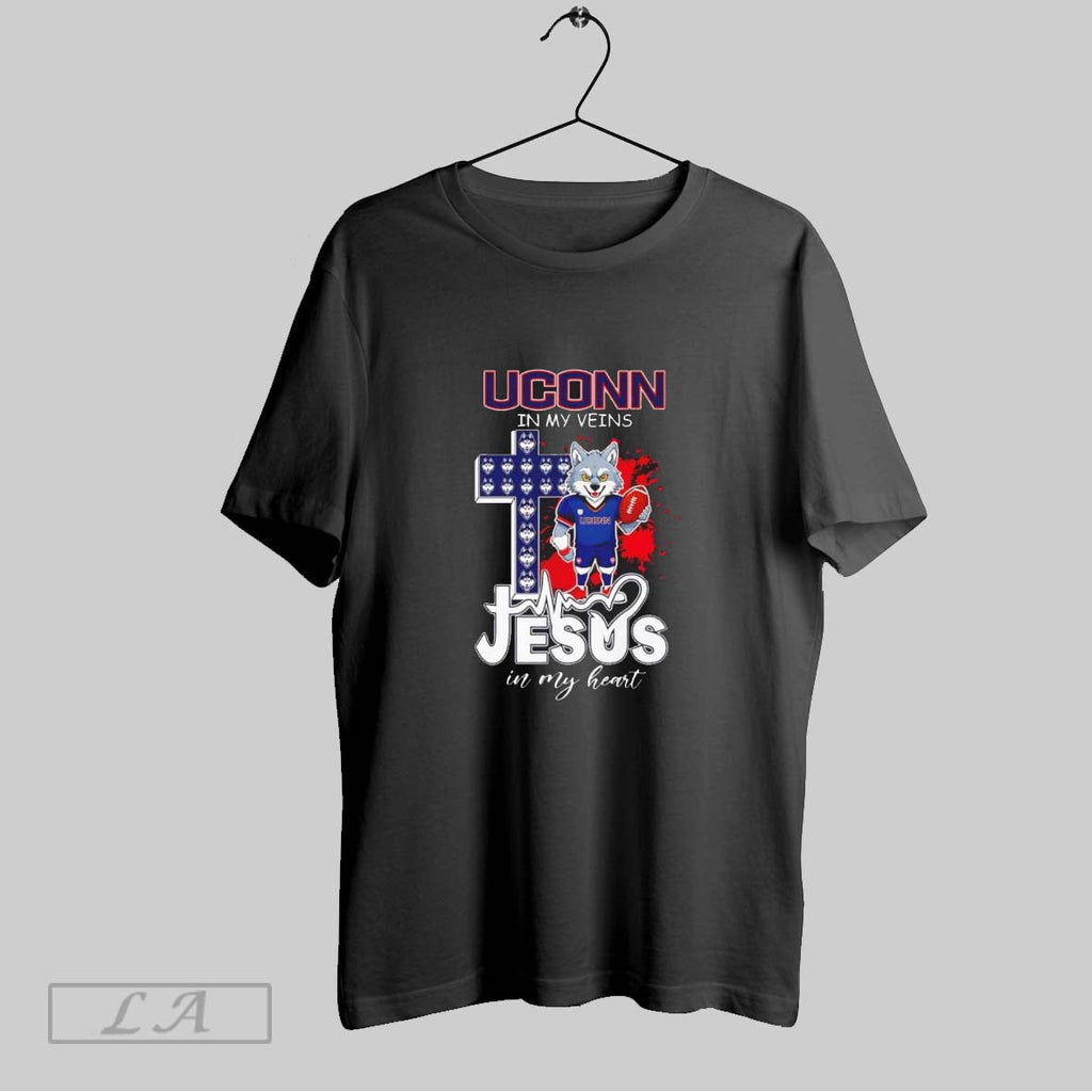 Original Uconn Huskies In My Veins And Jesus In My Heart Christian Football Lover Mascot Unisex T-shirt, Sweatshirt, Hoodie, Long Sleeve Tee - T-Shirt, Sweatshirt, Hoodie