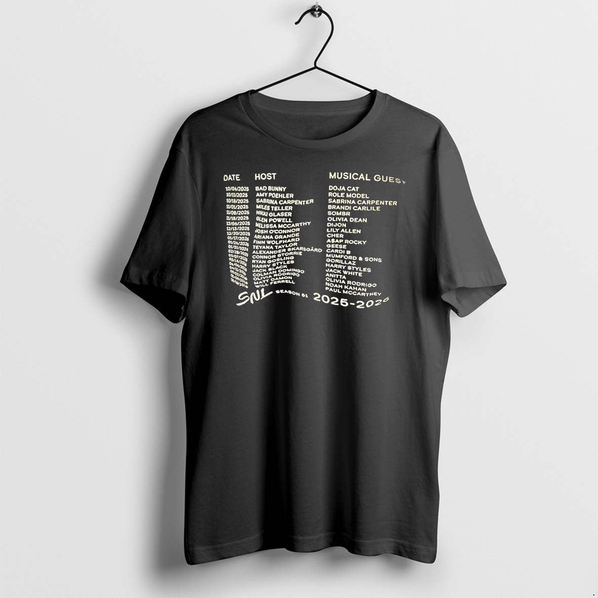 Original Vintage Snl Season 51 Fictional Hosts Musical Guests Lineup Tshirts Unisex T-shirt, Sweatshirt, Hoodie, Long Sleeve Tee - T-Shirt, Sweatshirt, Hoodie