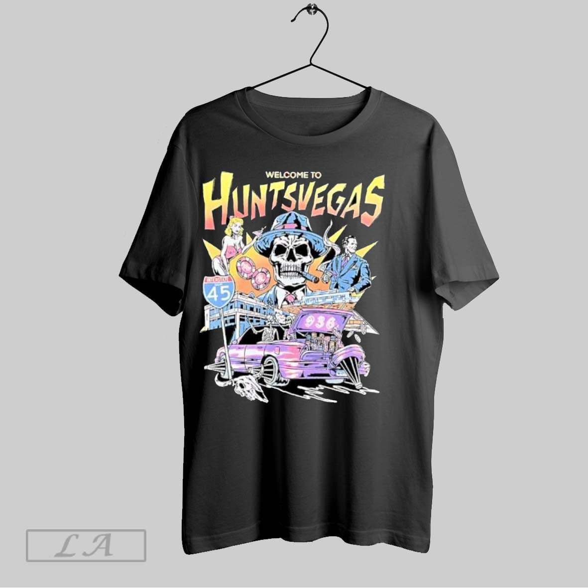 Original Welcome To Huntsvegas Texas Slot Machine Skull Mafia Unisex T-shirt, Sweatshirt, Hoodie, Long Sleeve Tee - T-Shirt, Sweatshirt, Hoodie