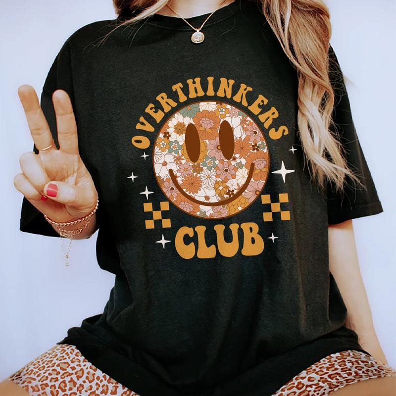 Overthinkers Club Shirt Overthinking Professional Overthinkers Funny Saying Printed Tops Sarcastic Comfort Shirt Tops Womenswear Cotton Fabric Relaxed Fit Chic T-Shirts, Hoodie, Sweatshirt - T-Shirt, Sweatshirt, Hoodie