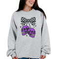 PURPLE SKULL CHERRIES CHECKERED BOW Long Sleeve Casual Poly Cotton Blend Fit Top Gothic Womenswear Comfy Statement Everyday T-Shirts, Hoodie, Sweatshirt - T-Shirt, Sweatshirt, Hoodie