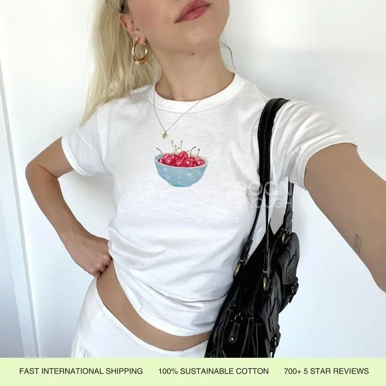 Painted Blue Bowl Cherries 90s Baby Coquette Lightweight Cotton Streetwear T-Shirts, Hoodie, Sweatshirt - T-Shirt, Sweatshirt, Hoodie
