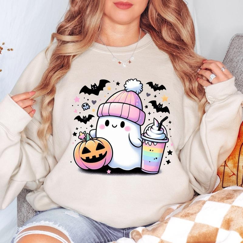 Pastel Ghost Cute Halloween Spooky Season Cute Fall Autumn Pink Coffee Bats Child Girl T-Shirts, Hoodie, Sweatshirt - T-Shirt, Sweatshirt, Hoodie