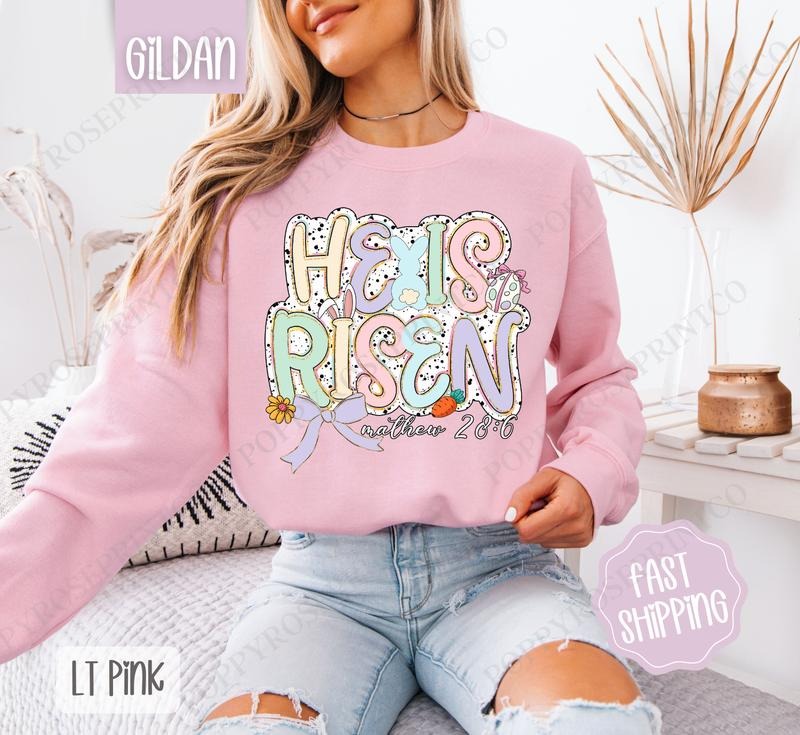 Pastel He Is Risen Coquette Easter Religious Her T-Shirts, Hoodie, Sweatshirt - T-Shirt, Sweatshirt, Hoodie