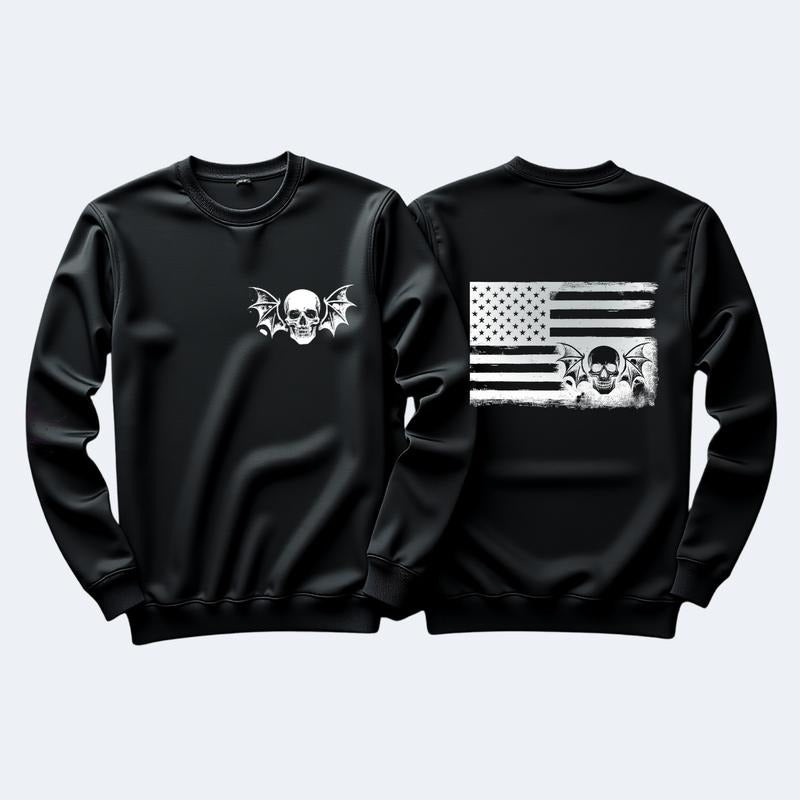 Patriotic American Flag Skulls Grunge Alt Tops Womenswear Long Sleeve Casual Black Piece T-Shirts, Hoodie, Sweatshirt - T-Shirt, Sweatshirt, Hoodie